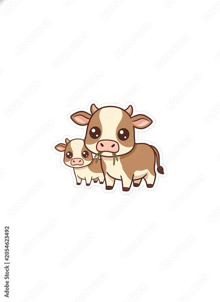Obraz premium Generative AI cute baby calf cow cartoon illustration sticker