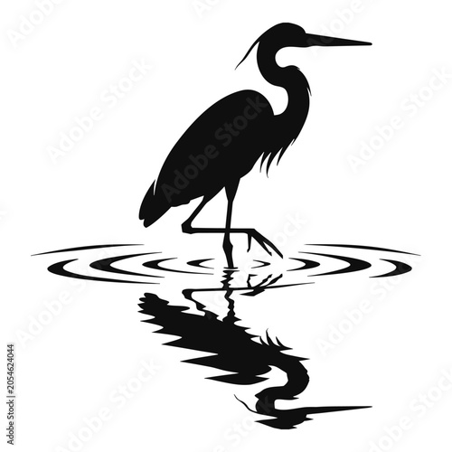 Heron standing in shallow water silhouette vector drawing, vector animal icon, vector, vector art