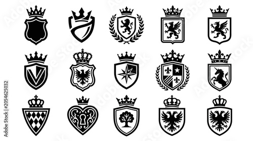 Set of Heraldic Crests and Royal Coat of Arms Icons