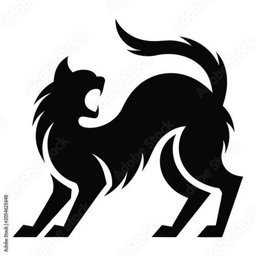 Hissing cat silhouette with arched back, aggressive feline vector, vector animal icon, vector, vector art