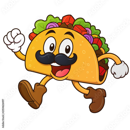 Running taco fast food cartoon character