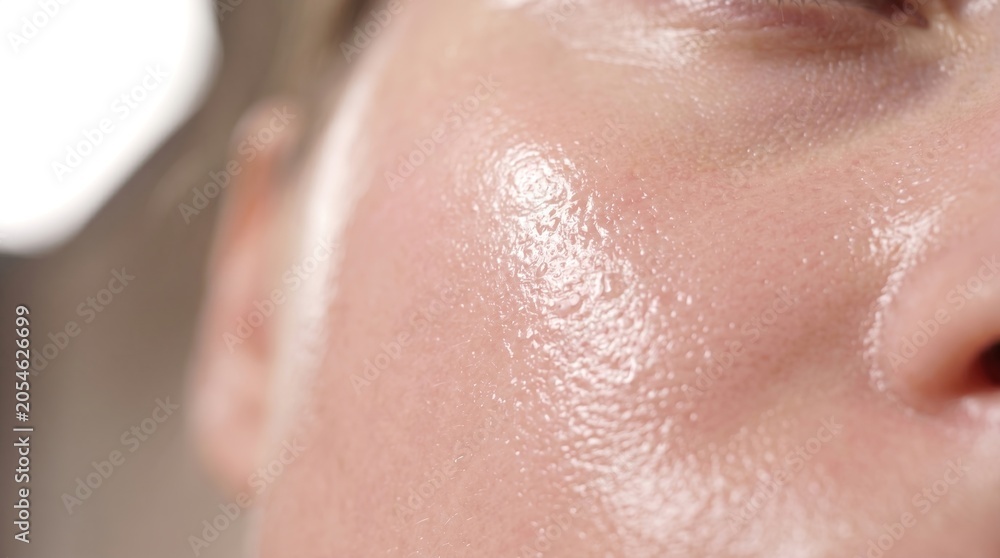 Fototapeta premium Extreme Macro Close Up of Oily Human Skin Texture with Open Pores and Shine