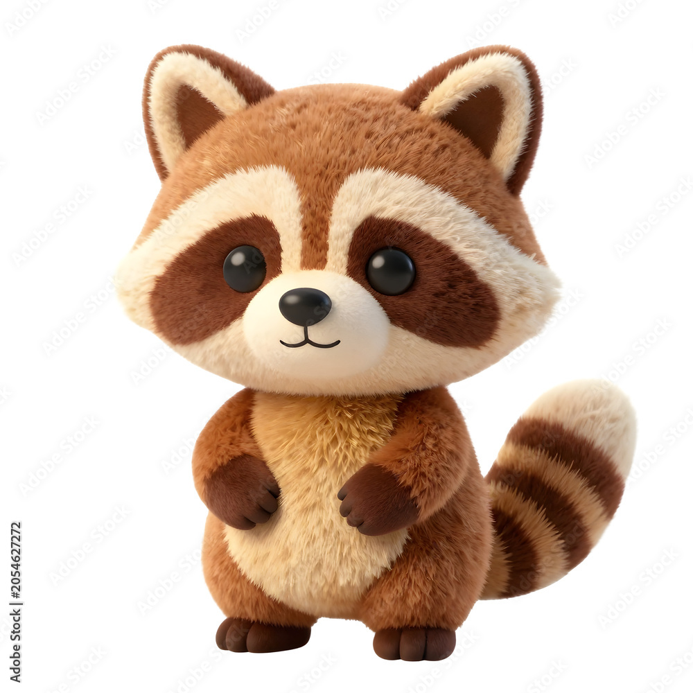 Fototapeta premium Cute Plush Raccoon 3D Cartoon Character Isolated on White Background