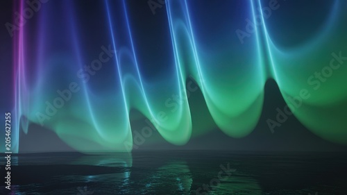 Abstract aurora borealis effect with flowing waves of blue, purple, and green light