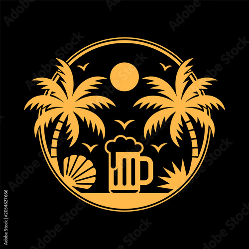 Tropical Beach Beer Mug with Palm Trees Summer Illustration