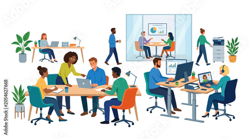 Cuadro en lienzo People working in open space office collaborative workplace business team flat v