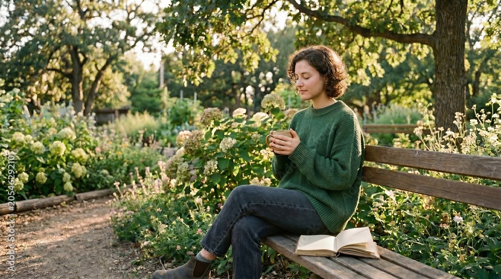 Obraz premium Young woman practicing meditation in a peaceful natural environment. Concept of mental health, mindfulness, stress relief, emotional balance, self-care, inner peace, and healthy lifestyle.
