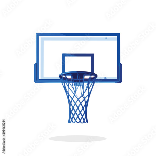 Professional blue basketball hoop with transparent backboard on white background.