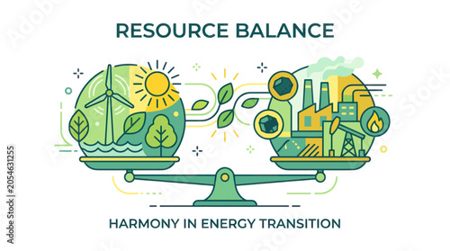 Fotografía Scale balancing renewable energy and industrial fossil fuel resources