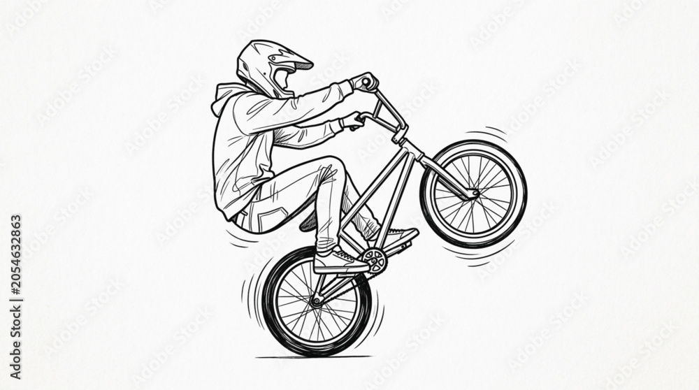 Naklejka premium BMX rider stunt line art vector bicycle wheelie trick sports sketch graphic