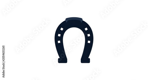 Solid dark blue horseshoe icon with classic silhouette