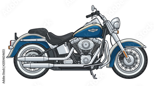Quadro su tela Classic blue cruiser motorcycle with chrome engine and side view