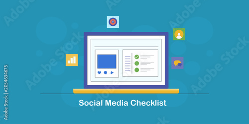 Foto Social media management dashboard with content preview and marketing checklist