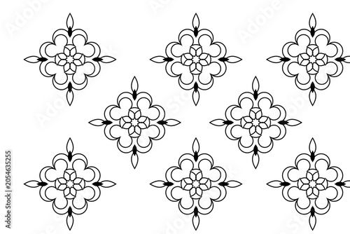 Hand Drawn Floral Ornaments Vector Set Black White Line Art Decorative Elements