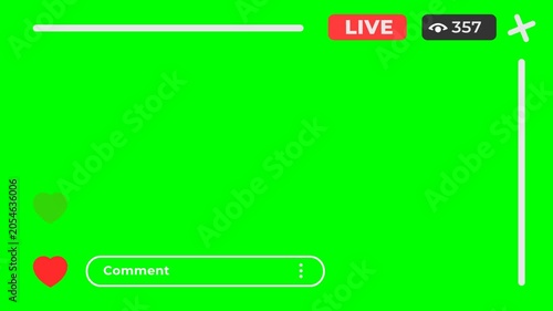 Social Media Live Streaming Interface Overlay Animation on Green Screen Background