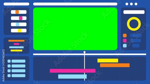 Video Editing Application Software Interface with Timeline Panel and Chroma Key Green Screen