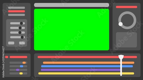 Video Production Software Interface Panel with Timeline and Green Screen Overlay