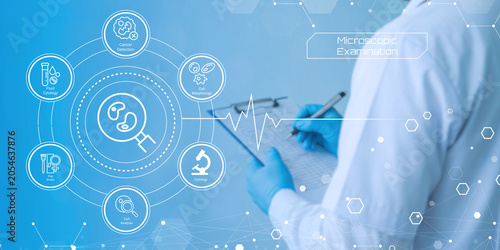 Foto Medical professional conducting microscopic examination with advanced diagnostic
