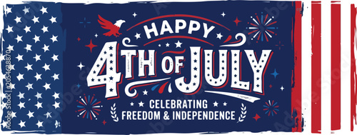 Patriotic 4th of july banner with american flag stars and stripes