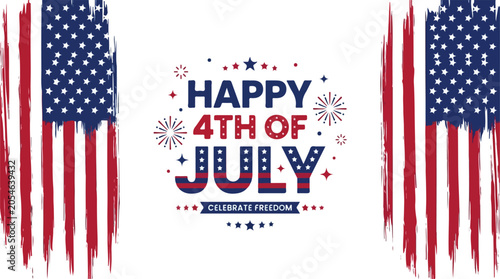 Fourth of july celebration banner with stars stripes and fireworks