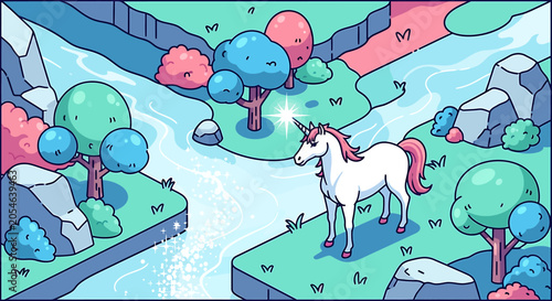 White Unicorn With Pink Mane Standing.