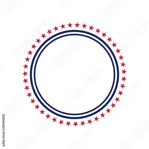 American patriotic round frame with blue concentric circles and red stars border isolated on white background