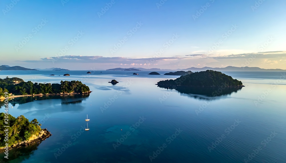 Obraz premium Serene Islands in Calm Water Landscape.