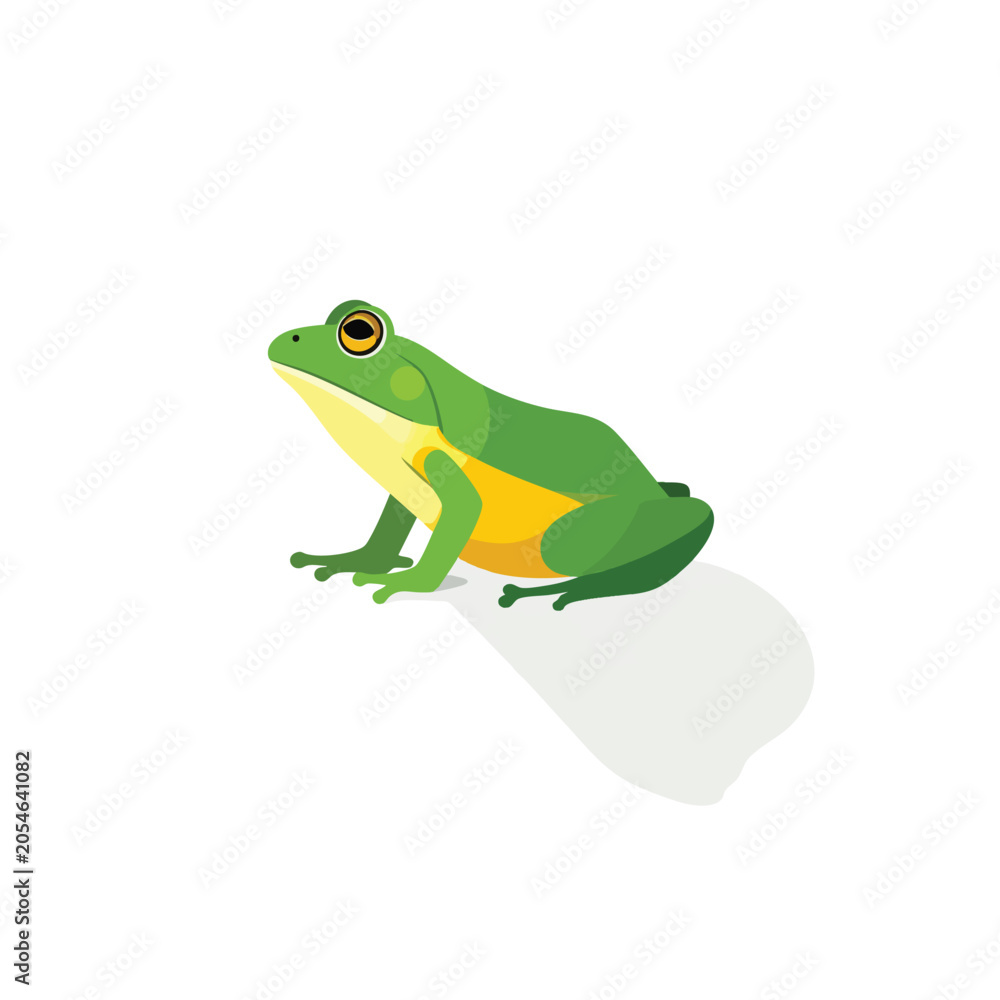 Fototapeta premium A vibrant green frog sitting in a simple cartoon illustration style.