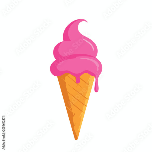 Delicious pink strawberry ice cream cone illustration.