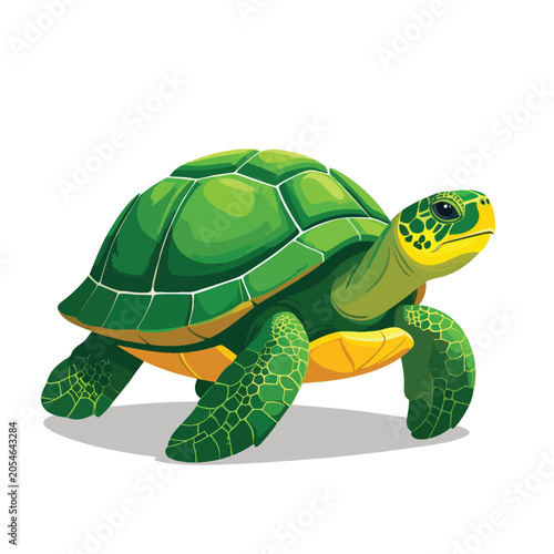 A vibrant green sea turtle illustration on white background.