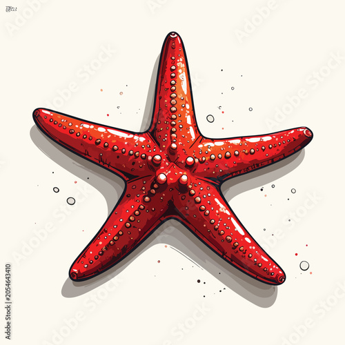 Vibrant Red Starfish Illustration on Isolated Background.