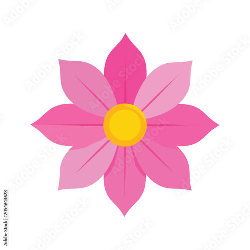 Flat vector illustration of a pink flower with a yellow center.