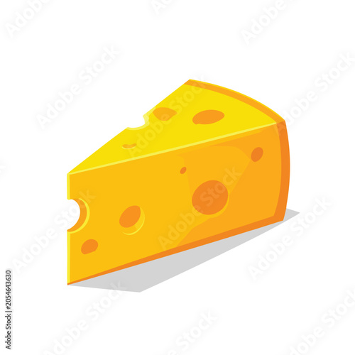 A single slice of yellow Swiss cheese with holes isolated on a white background.