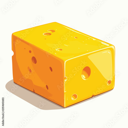 A single block of yellow Swiss cheese with holes isolated on a white background.