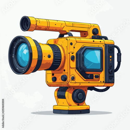 A detailed 3D illustration of a professional yellow broadcast television video camera.