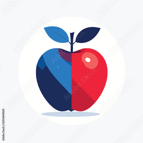 Stylized split color apple fruit icon design.