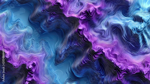 Abstract flowing waves in vibrant colors showcasing a blend of purple, blue, and dark tones, creating an eye-catching background with smooth curves and lines