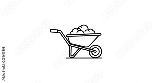 Wheelbarrow filled with rocks outdoors.