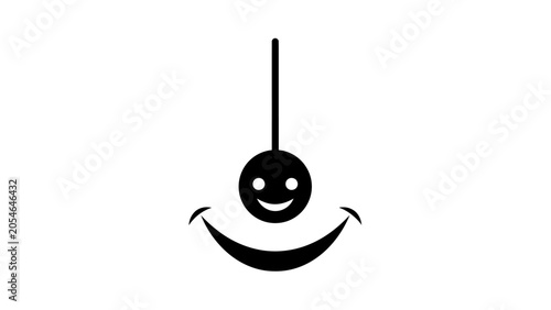 Quadro su tela A simple, stark black graphic of a hanging smiley face with a large smile below