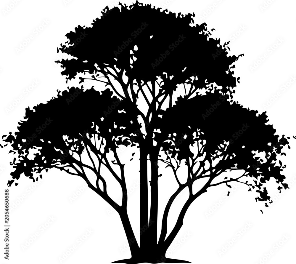 Fototapeta premium Black tree silhouette, tree icon, vector tree, foliage illustration
