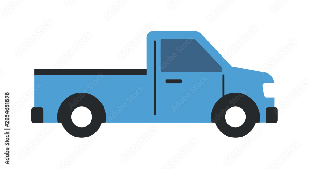 Fototapeta premium Simple Flat Blue Pickup Truck Vector Icon