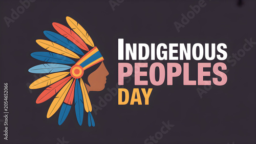 Indigenous peoples day banner design featuring a colorful native american headdress icon on a dark background