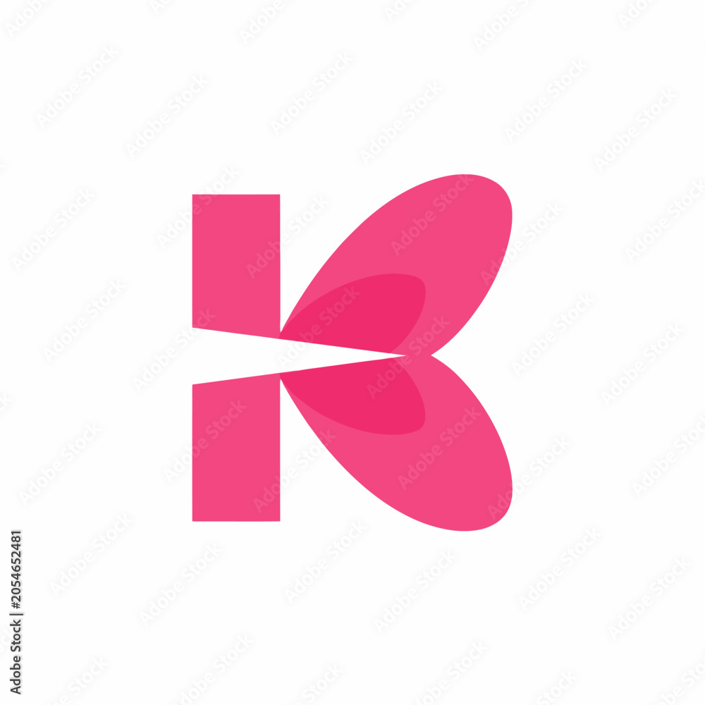 Fototapeta premium Abstract pink letter K logo with wing petal shapes.