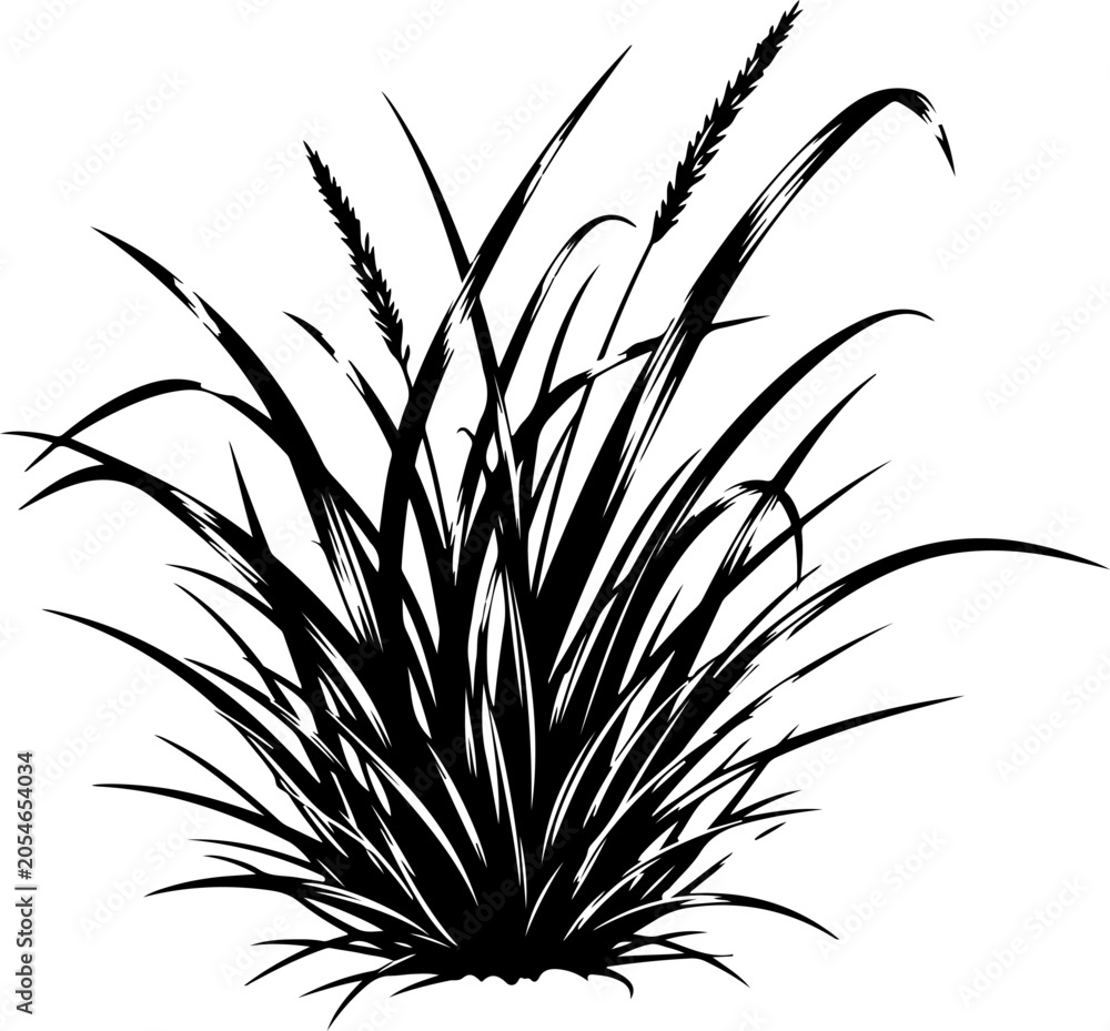 Fototapeta premium Black grass silhouette, grassy plant, foliage icon, vector illustration
