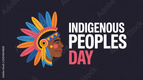 Indigenous peoples day celebration card with colorful native american headdress illustration