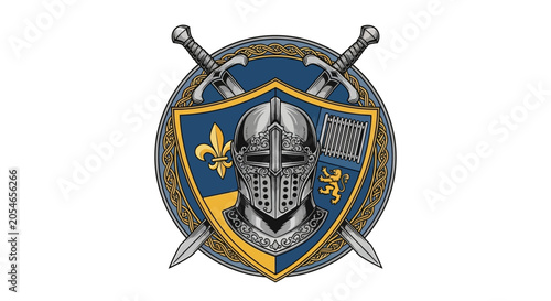 Schilderij op canvas Medieval Knight Shield Emblem with Crossed Swords