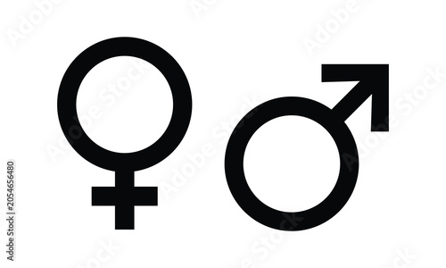 Minimalist black vector icons of male and female gender symbols side by side. Perfect for biology, identity, or relationship concepts.