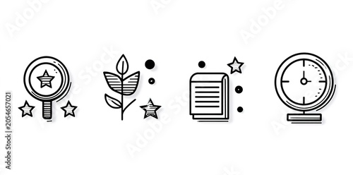 Minimalist line art icons for business growth and time management