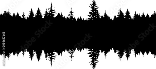 Black forest silhouette, pine tree landscape, nature background, vector illustration