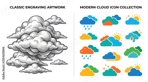 Obraz na plátně Clouds Icon Set Weather Symbols.